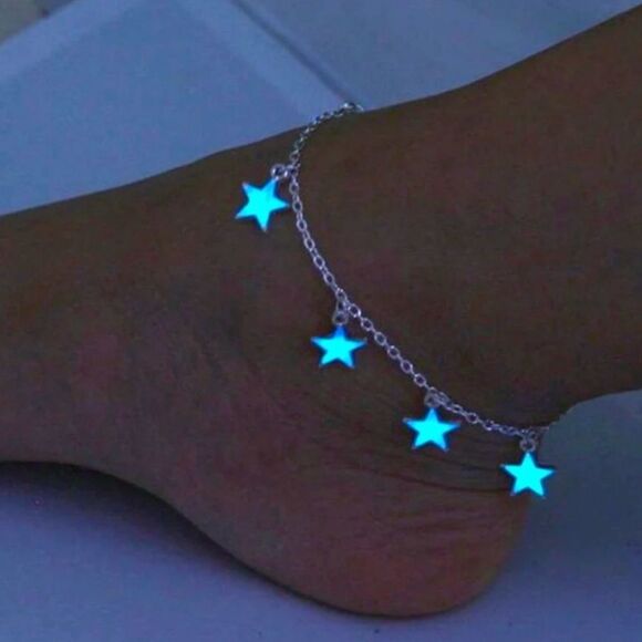 Glow in the Dark Silver Celestial Stars Charming Anklet Bracelet NEW - Picture 2 of 4